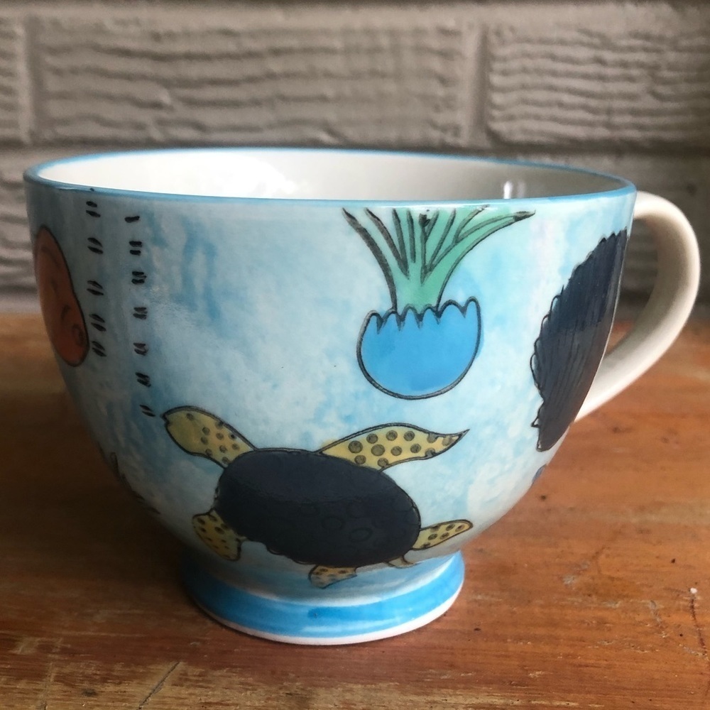 Royal Hand Painted Sea Life Footed Coffee Oversized Mug Tea Cup 16oz